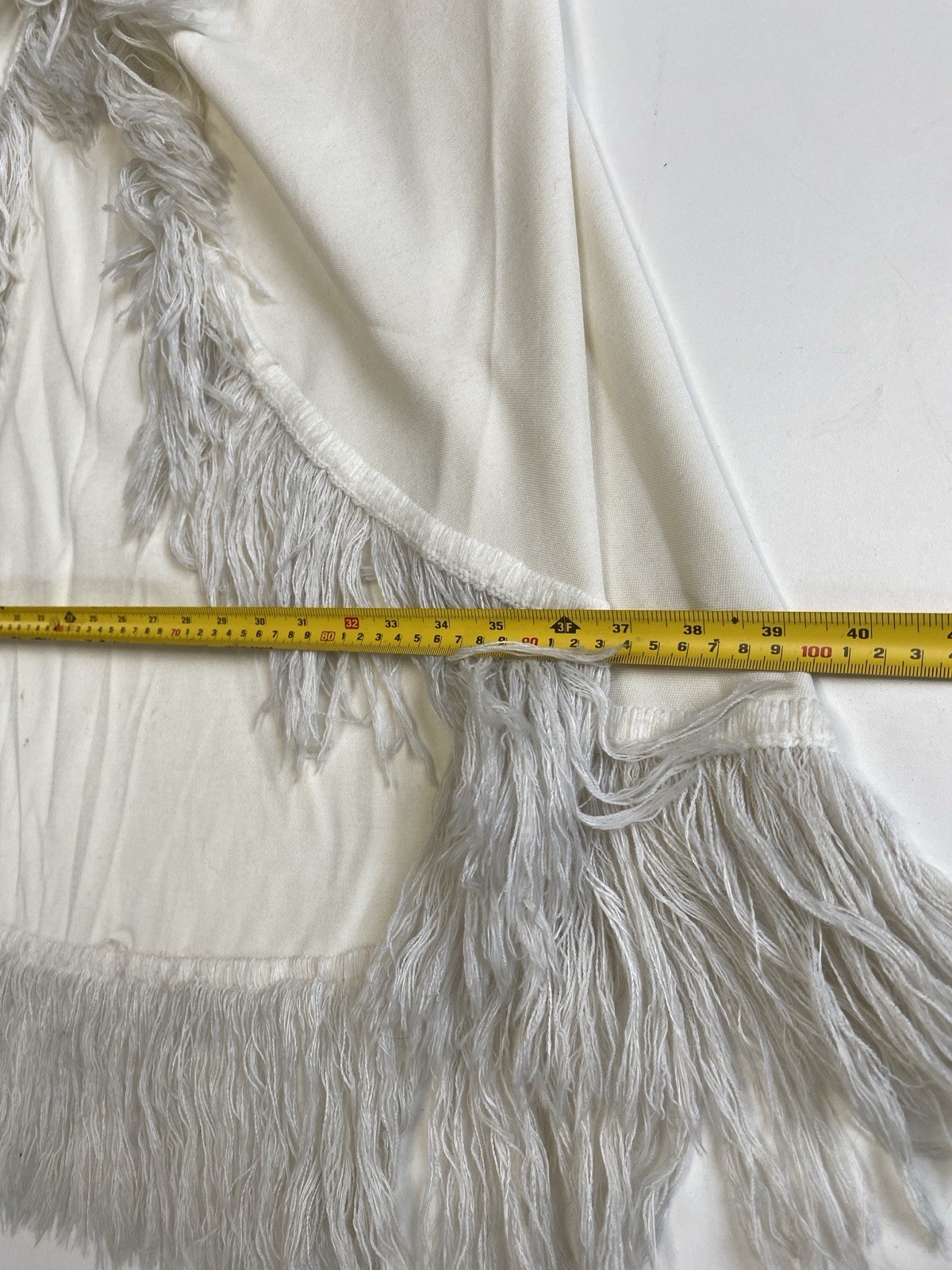 Vintage 70s Open Front Fringe Wrap Coat S/M Ivory Boho Stevie Nicks