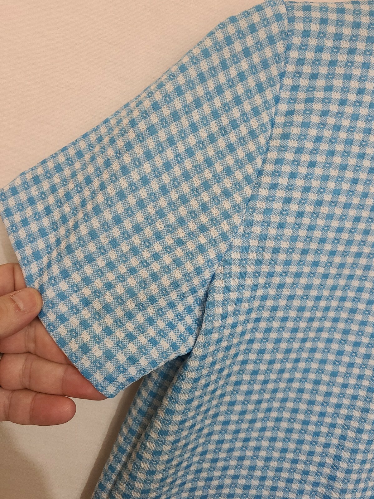 Vtg ‘70s A Nancy Frock Belted House Dress Blue/White Gingham Asymmetrical Button