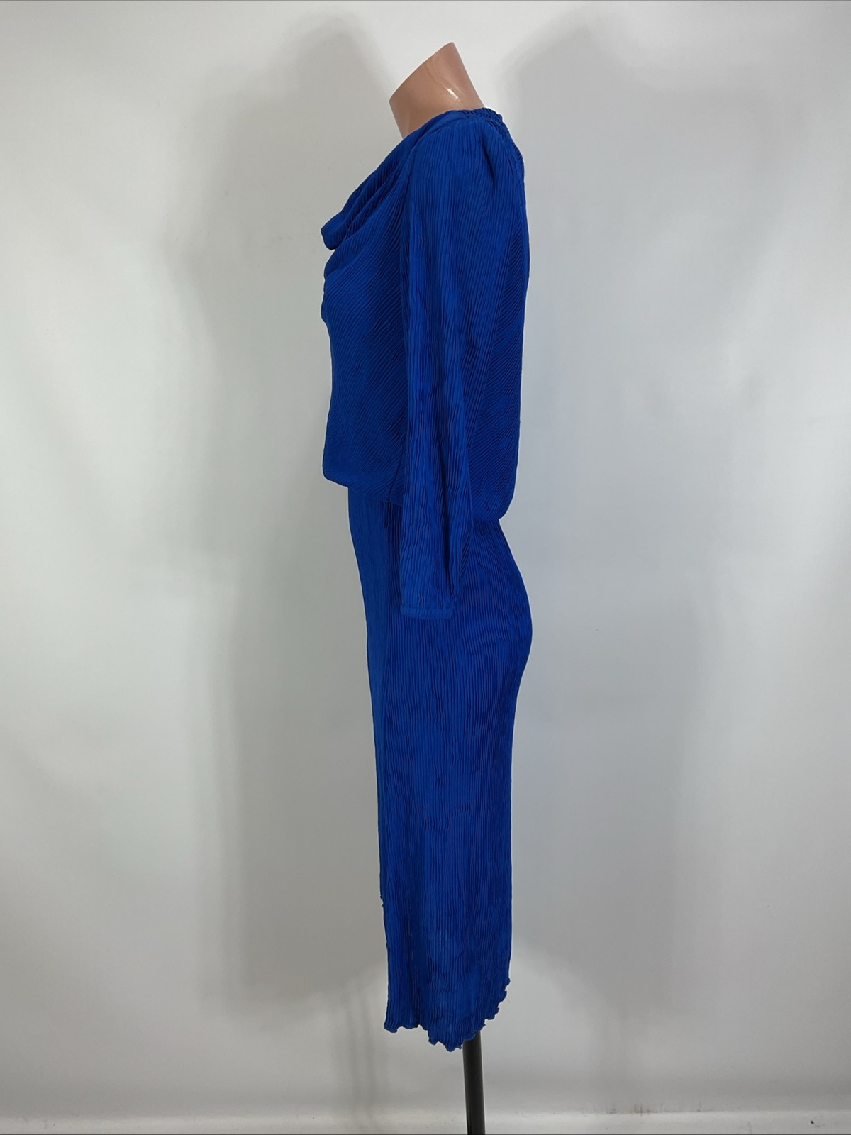 Leslie Fay Vintage Blouson Plisse Pleated Dress Secretary Unionmade 8P Cowl Neck