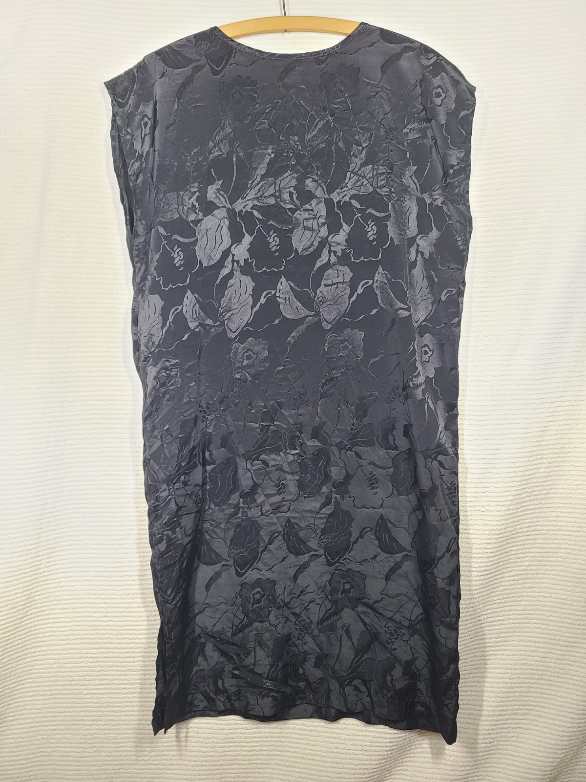 Vtg 80s Satin Dress Black Art Deco Iris Floral Print 30s Flapper Medium Take Me