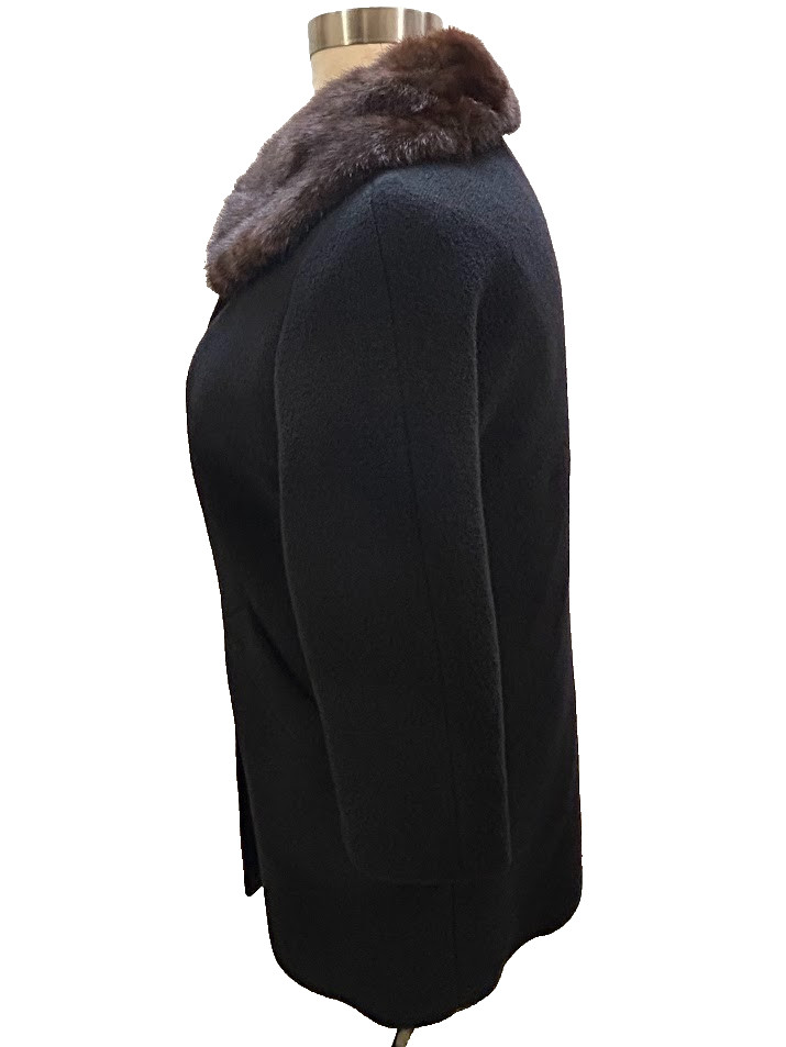 VTG ILGWU Union Made Wool Opera Swing Overcoat Black Fur Collar Women Sz 2XL