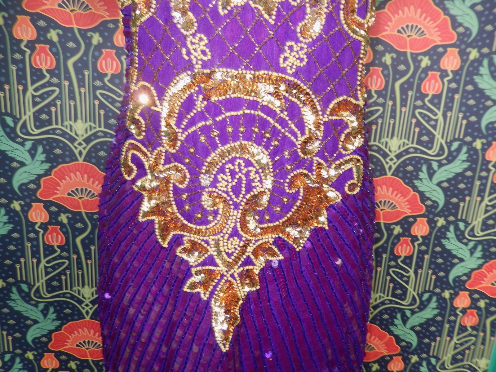 Vintage 80’s 90’s Purple Gold Sequin Beaded Party Cocktail Dress Glam Party