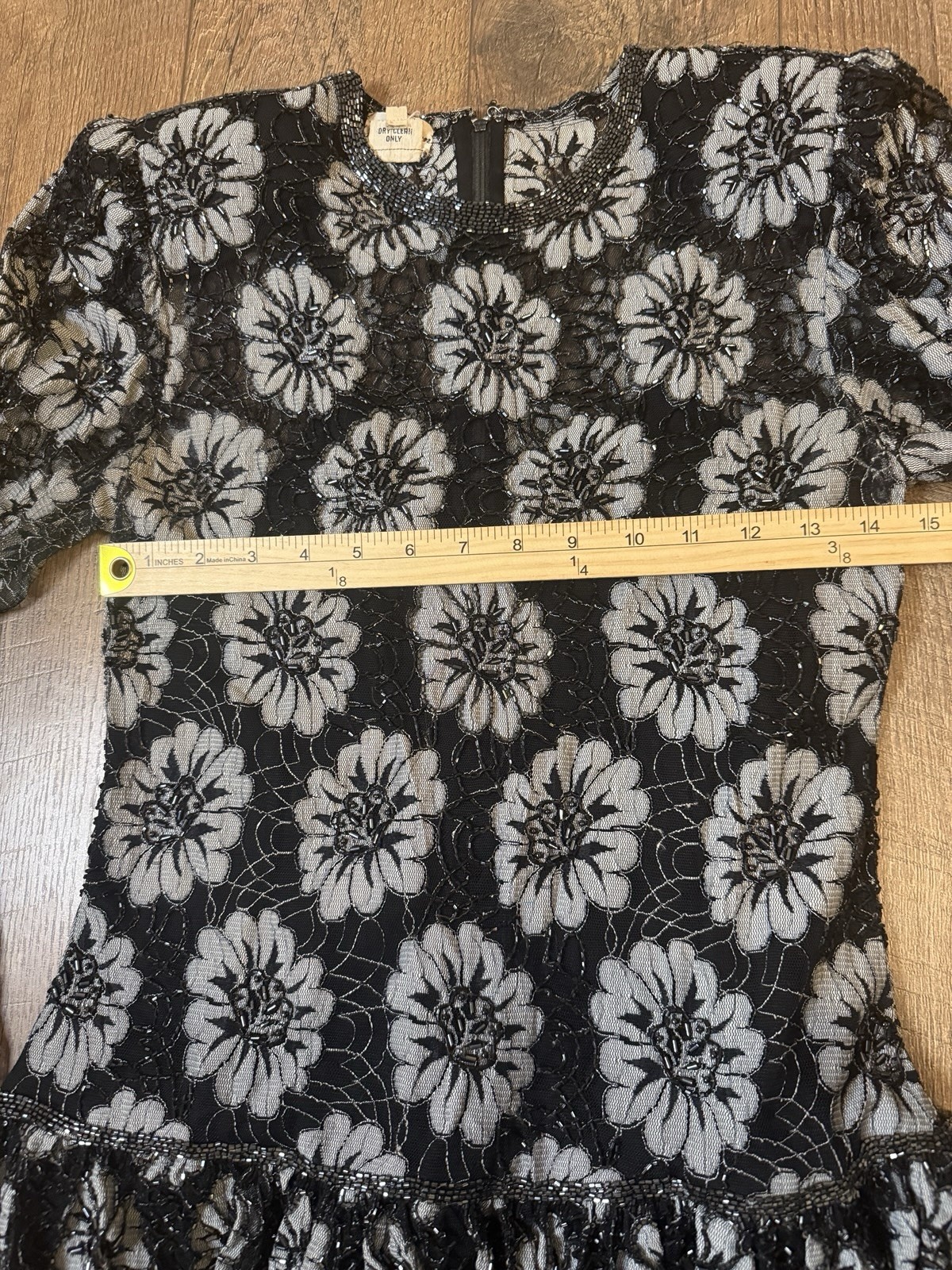 Vintage Judith Ann Creations Beaded Long Sleeve Ruffled Dress Floral Sz S