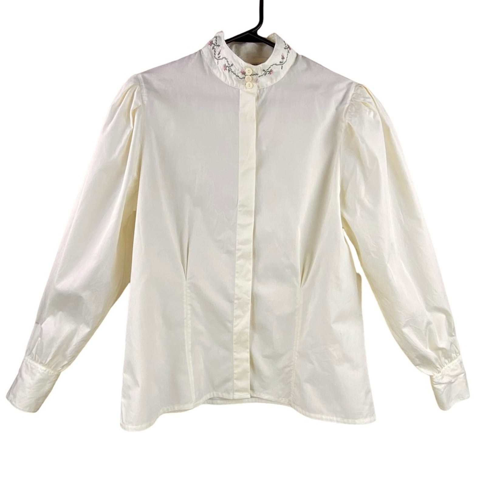 Vintage Embroidered Poet Artist Blouse Size 14 Cream Floral New With Tags