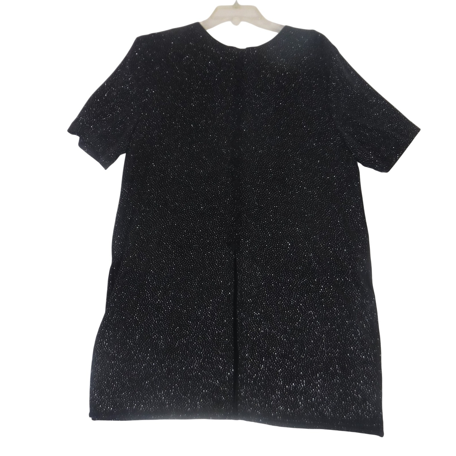 JBS LTD Vintage Black Silver Metallic Knit Tunic Top Short Sleeve Crew Neck 12