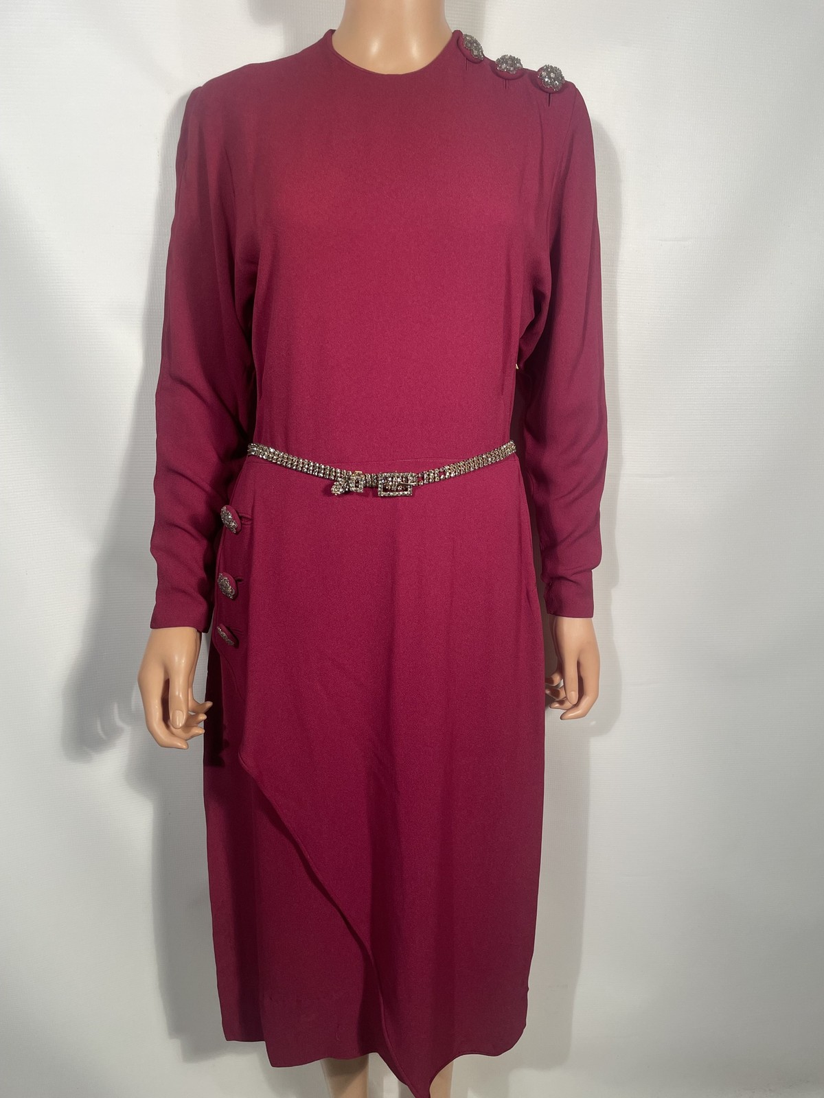 Vintage 1940’s Burgundy Rayon Crepe Dress Size S/M