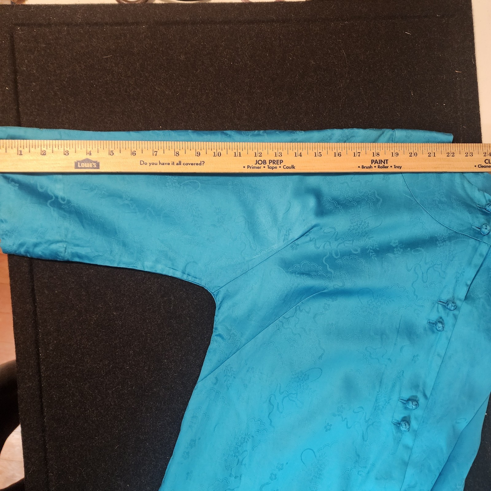 Vintage Mme. Butterfly Blue Japanese Kimono Style Dress Robe Silk Feel (M)