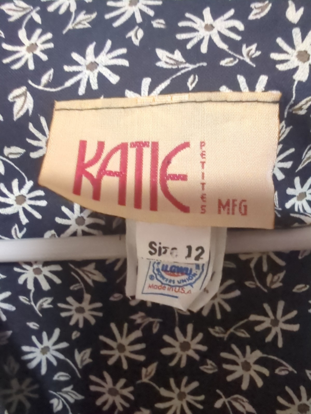 KATIE MFG Floral LSleeve Vintage 80s Dress Size 12 Made In USA Union Made NOS