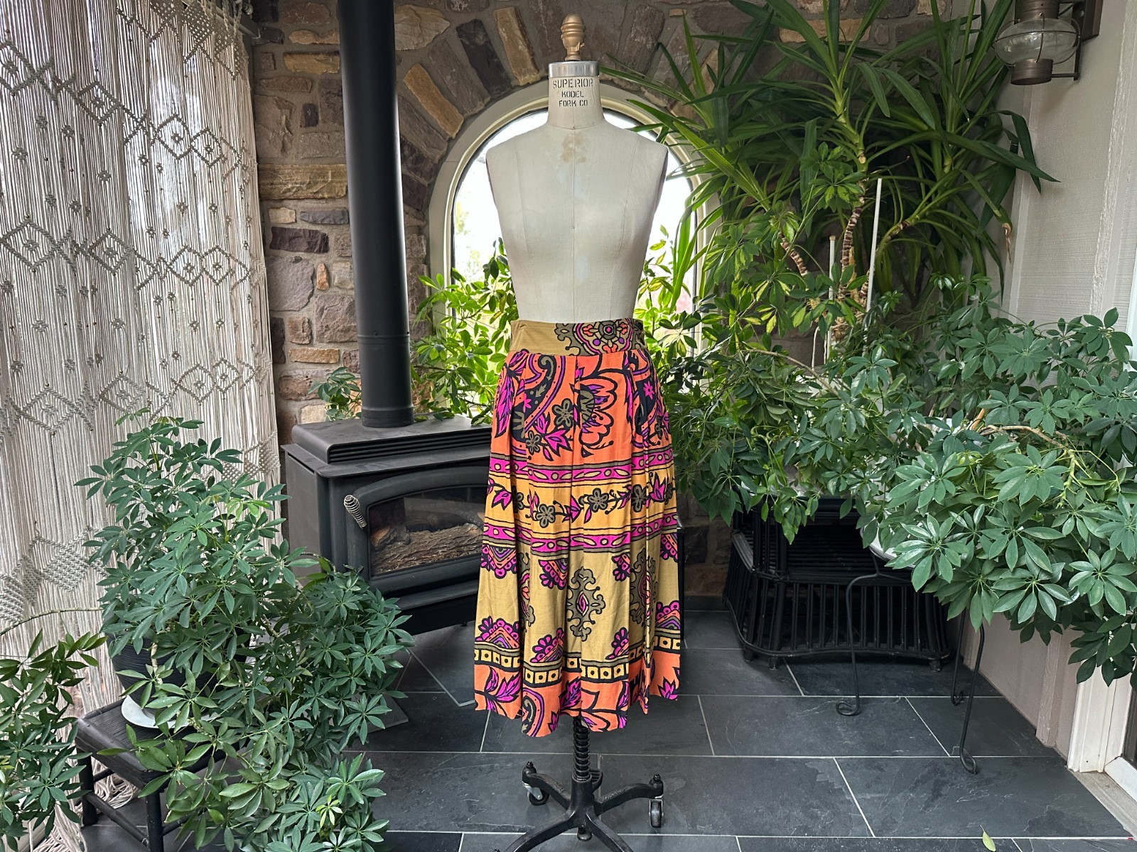 Vintage 1980s Colorful Full Rayon Skirt Incognito