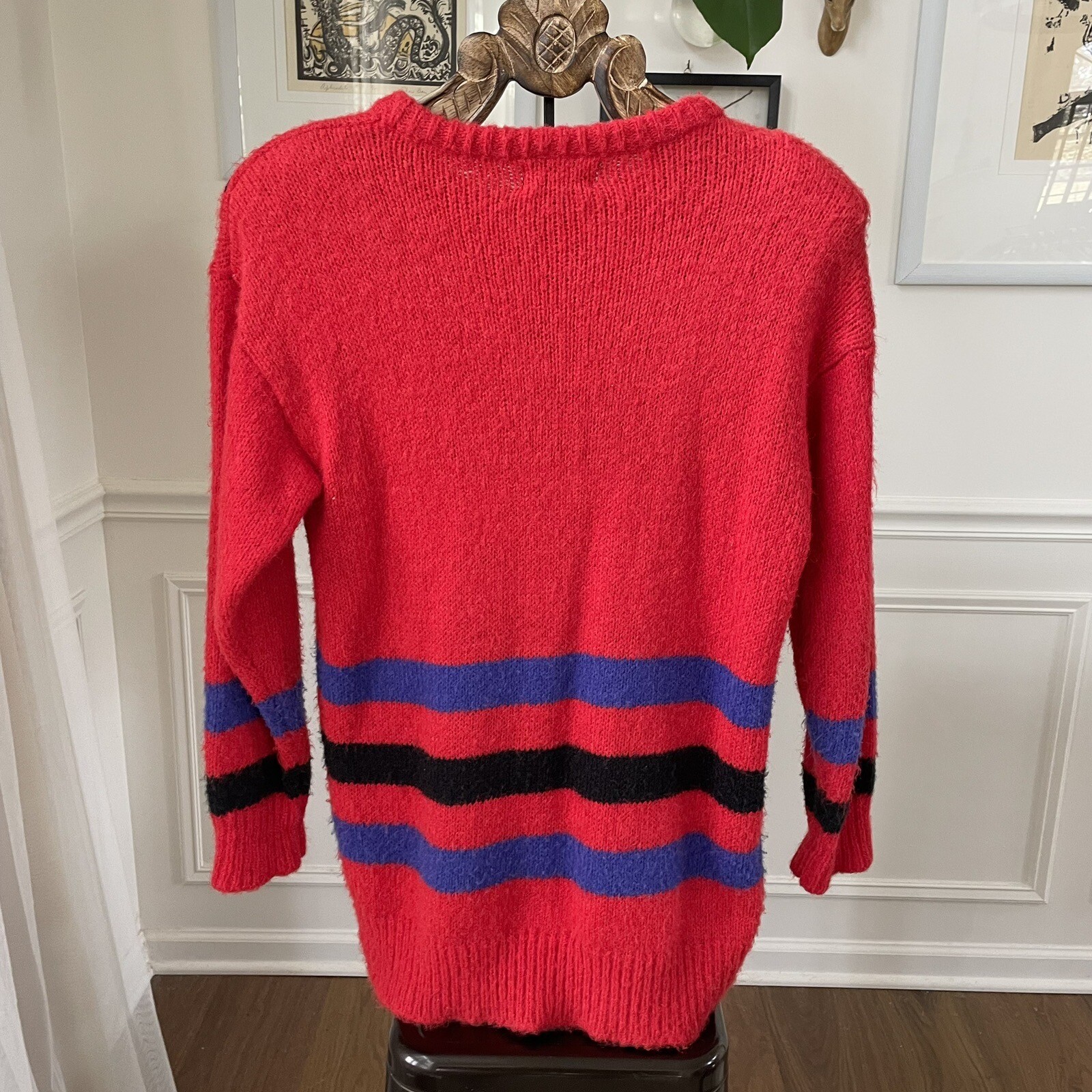 Vintage 80s 1980s Rafael Acrylic Mohair Biplane Airplane Novelty Sweater M