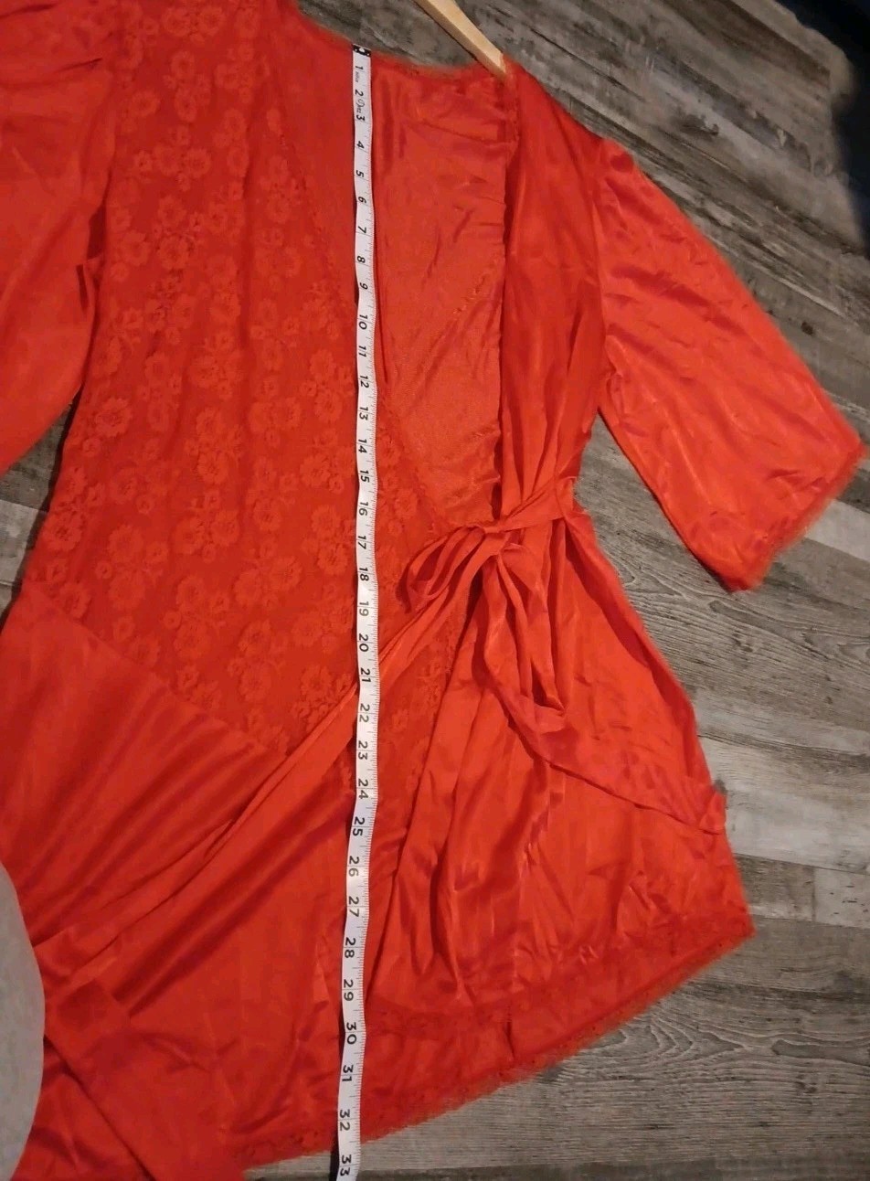 Vintage Jenelle of California Wrap Robe Top Red Bottoms Lace Pajamas Large Tall