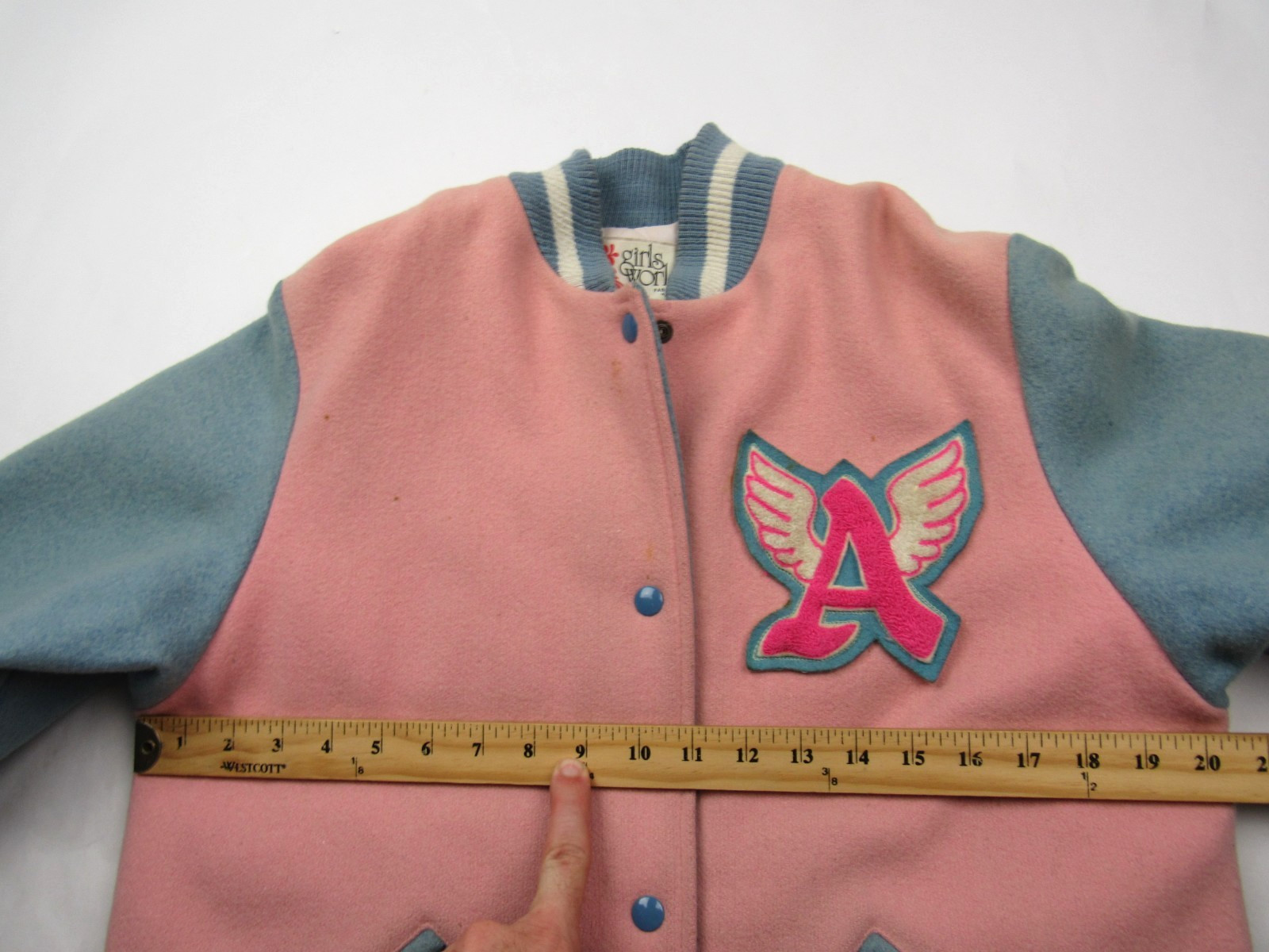 Vtg 1980s Flying Angels Women’s Varsity Letterman Jacket Wool Car Club Style