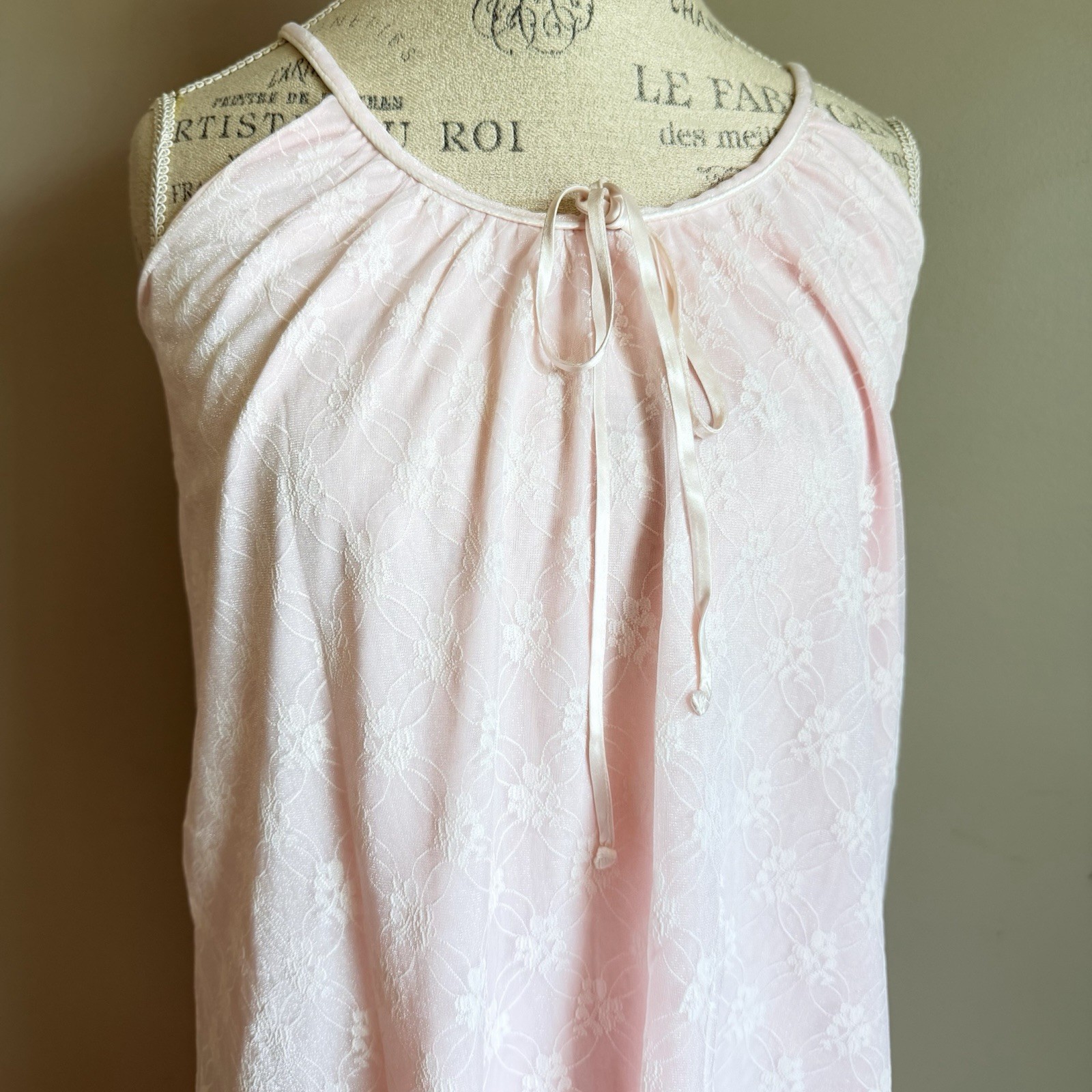 Vintage Jutime Pale Pink Floral Lace Babydoll Chemise Nightie Romantic Retro Fem