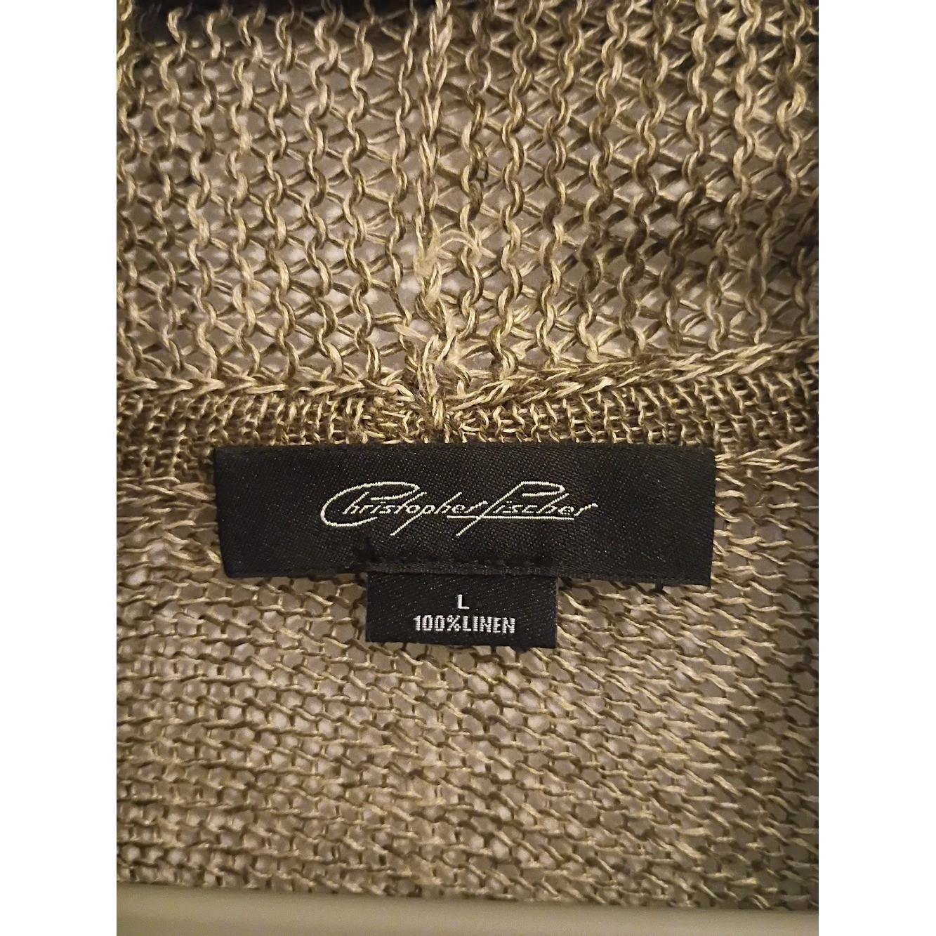 Christopher Fischer Open-Front Knit Cardigan Sweater – Olive Brown Linen Sz L