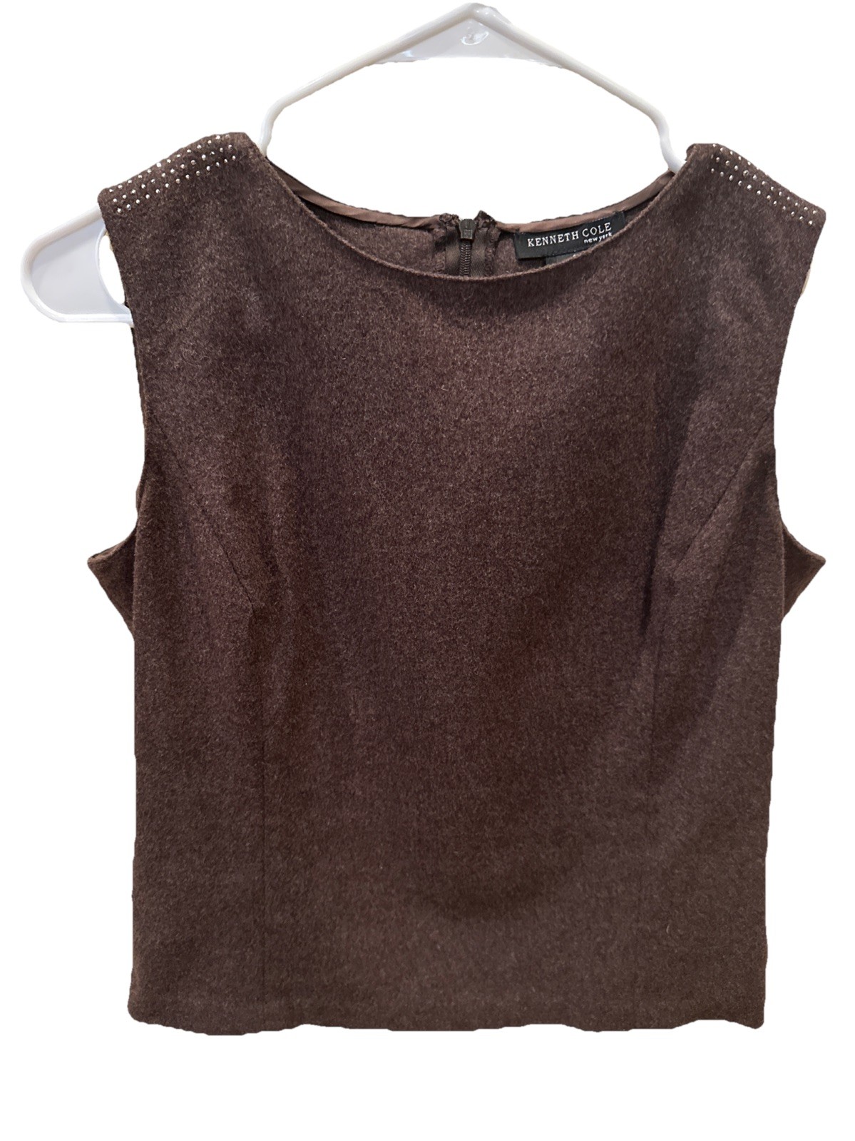 Kenneth Cole New York Dark Brown Cashmere Wool Blend Sleeveless Shell Tank Sz 4