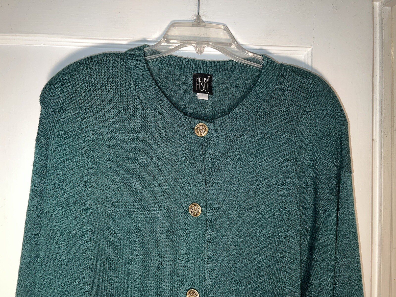 Helen Hsu Vintage Santana Knit Long Cardigan Sweater Green Size L. d50