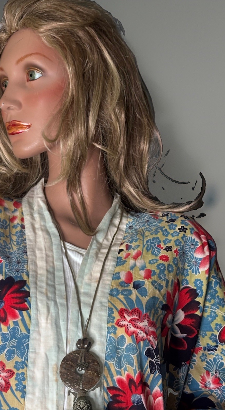 VTG 1960s Floral Cotton Japanese Kimono Jacket Cover-Up Boho Hippie Festival OS