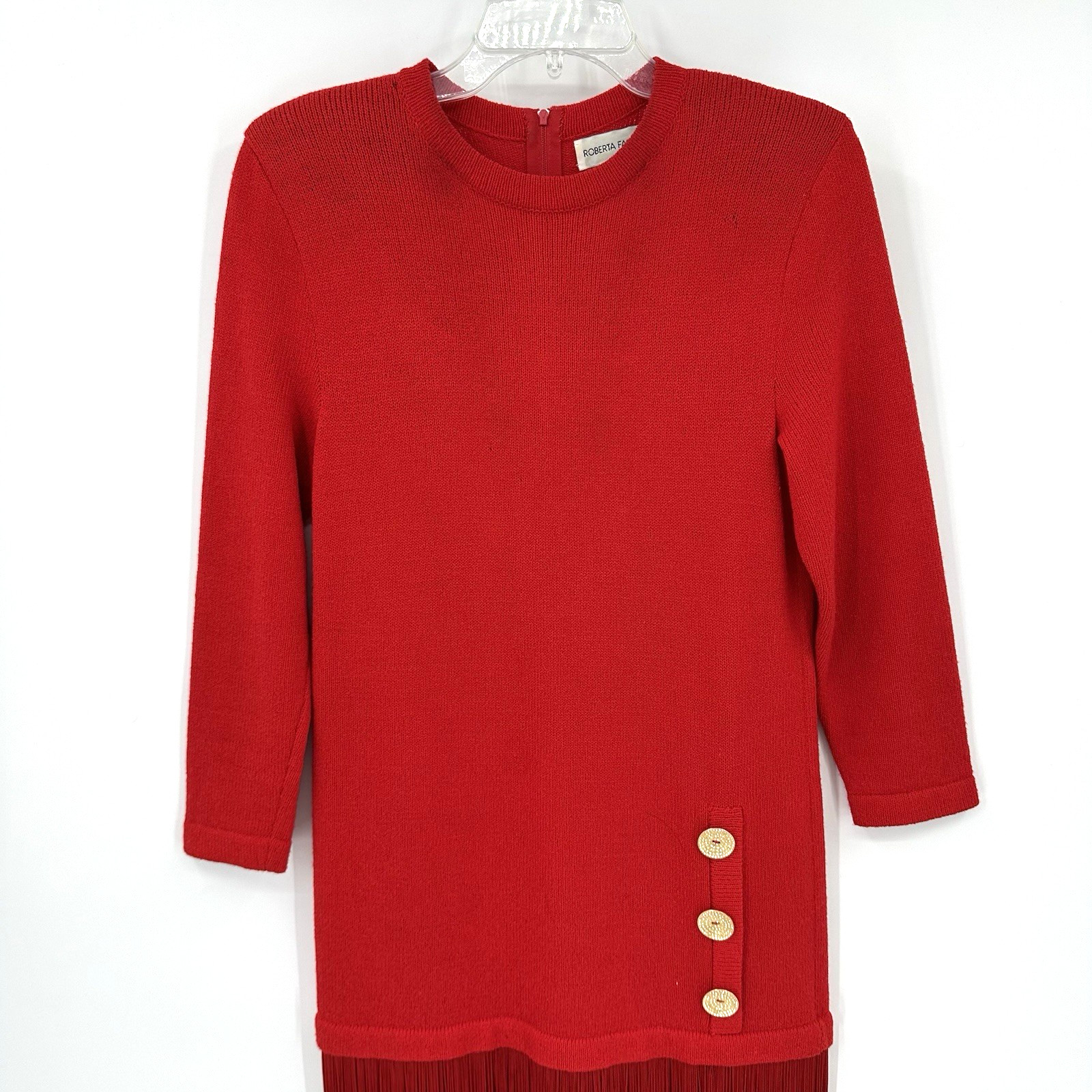 vintage fringe hem SWEATER DRESS red MP santana knit mod retro cocktail 80s 90s