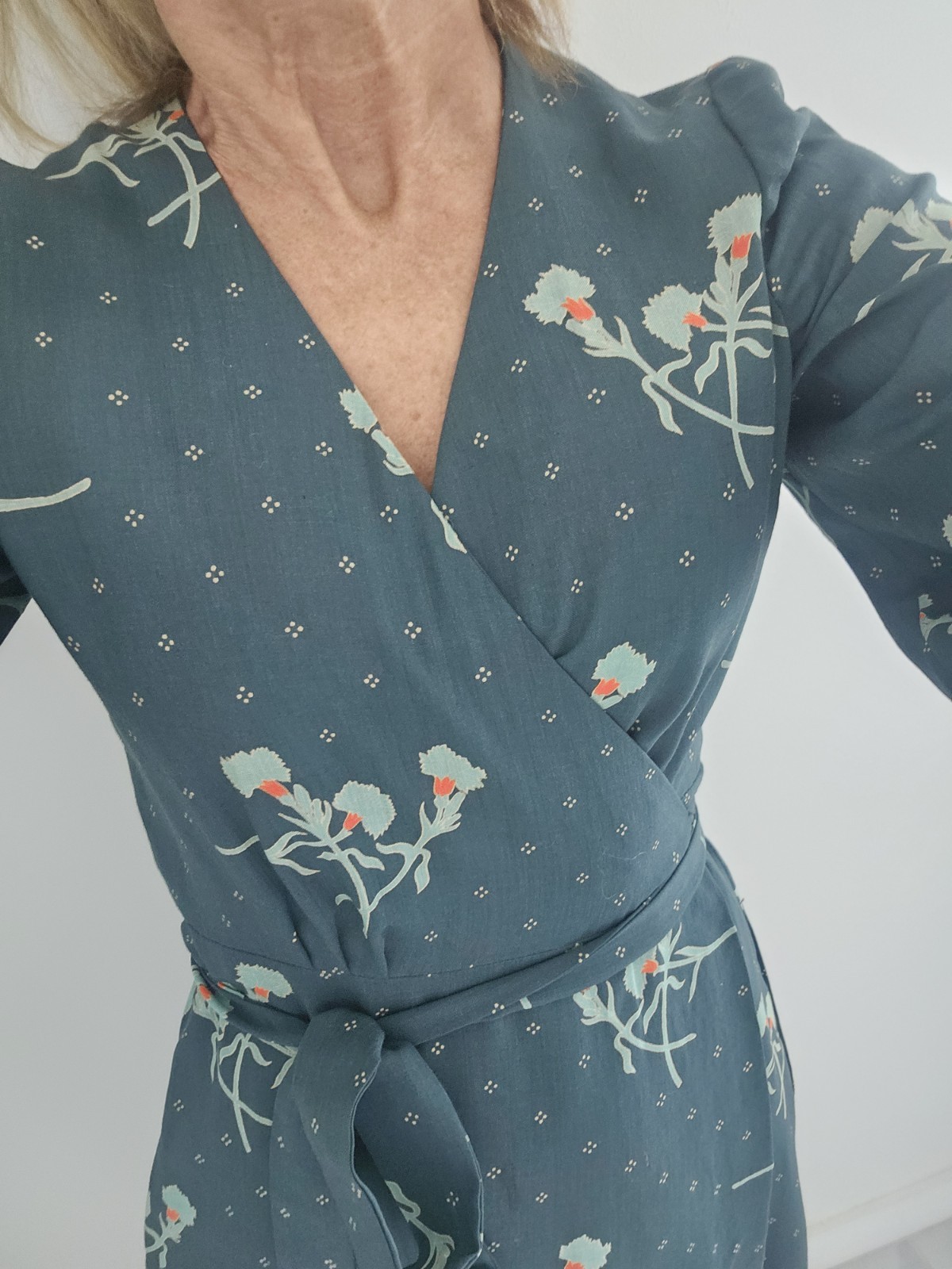 Sonia Rykiel Vintage 70’s Green Floral Long Sleeve Wrap Dress