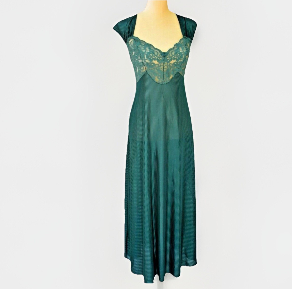 VTG Plus Size 2X Petra Fashions Emerald Green Nightgown CrissCross Back Illusion