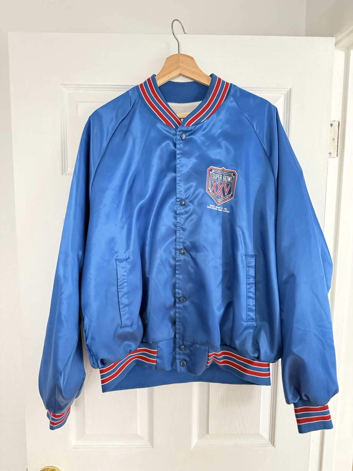 Vintage 1991 Tampa Florida NFL Super Bowl Letterman Jacket Blue Size XL Unisex