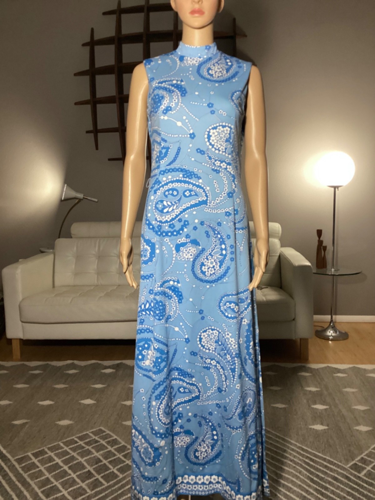 Vintage 70s Anne Fogarty Paisley Floral Sleeveless Maxi Dress Hippie Mod
