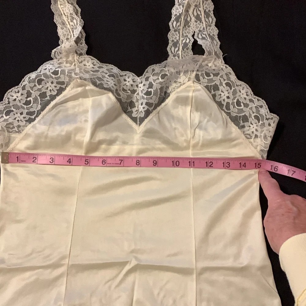 Women’s Ivory Satin Camisole Lingerie Top with Lace Trim, Satin Fabric