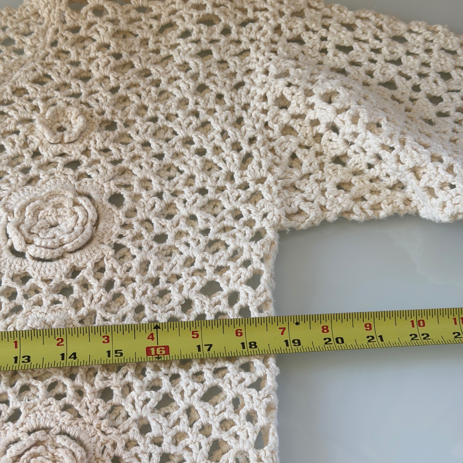 Cream Floral Crochet Long Sleeve Top Boho Vintage Overlay Sheer Tunic Sweater