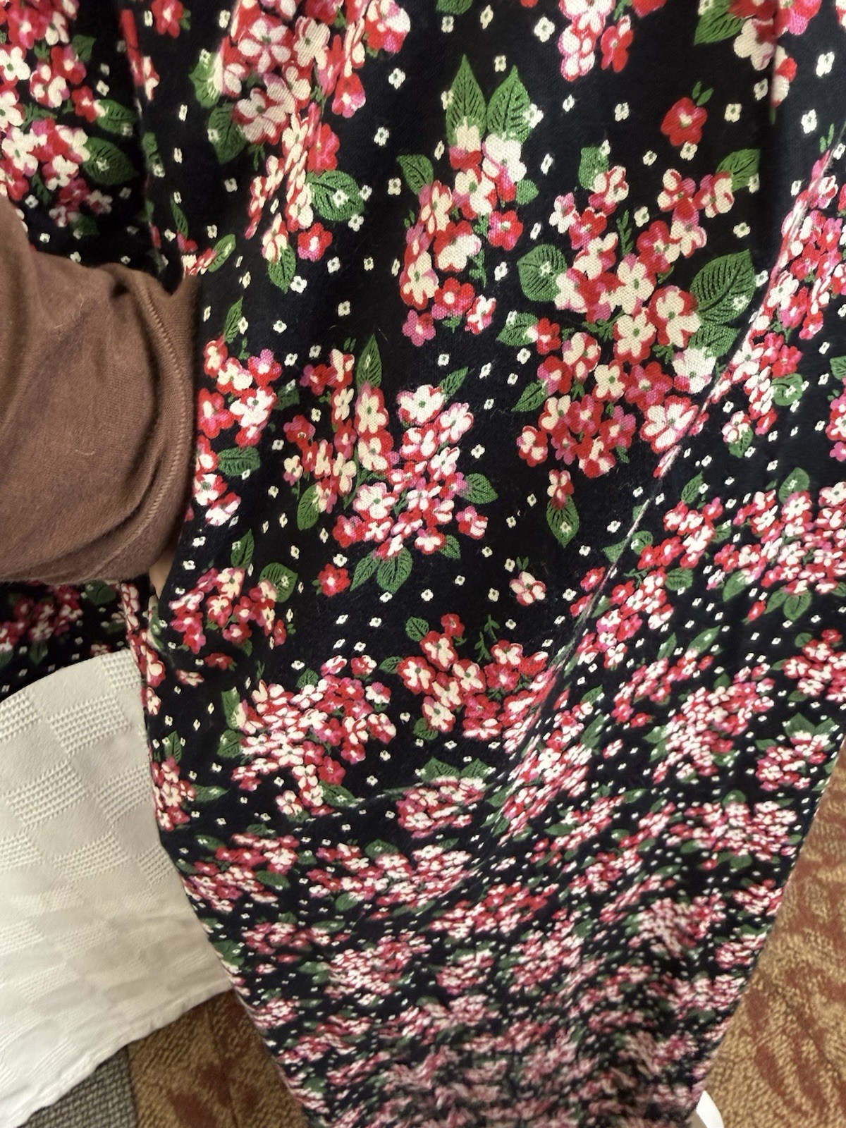 VTG Hanna Anderson Pink Floral Midi Dress Women L Long Sleeve USA Pockets Modest