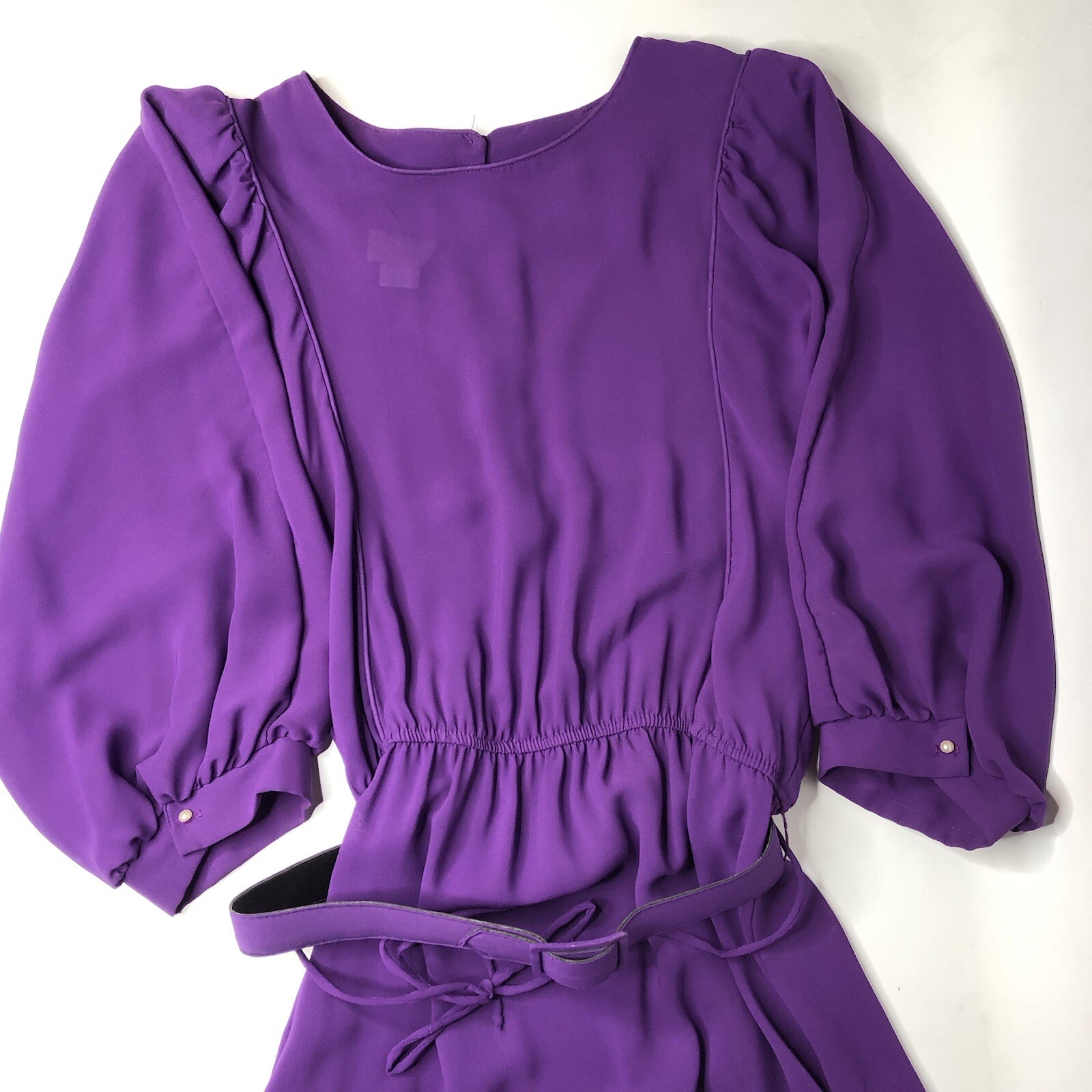 VTG 70s 80s Luci Pellini Balloon Sleeve Midi Dress in Plum Purple + Belt Fits: L