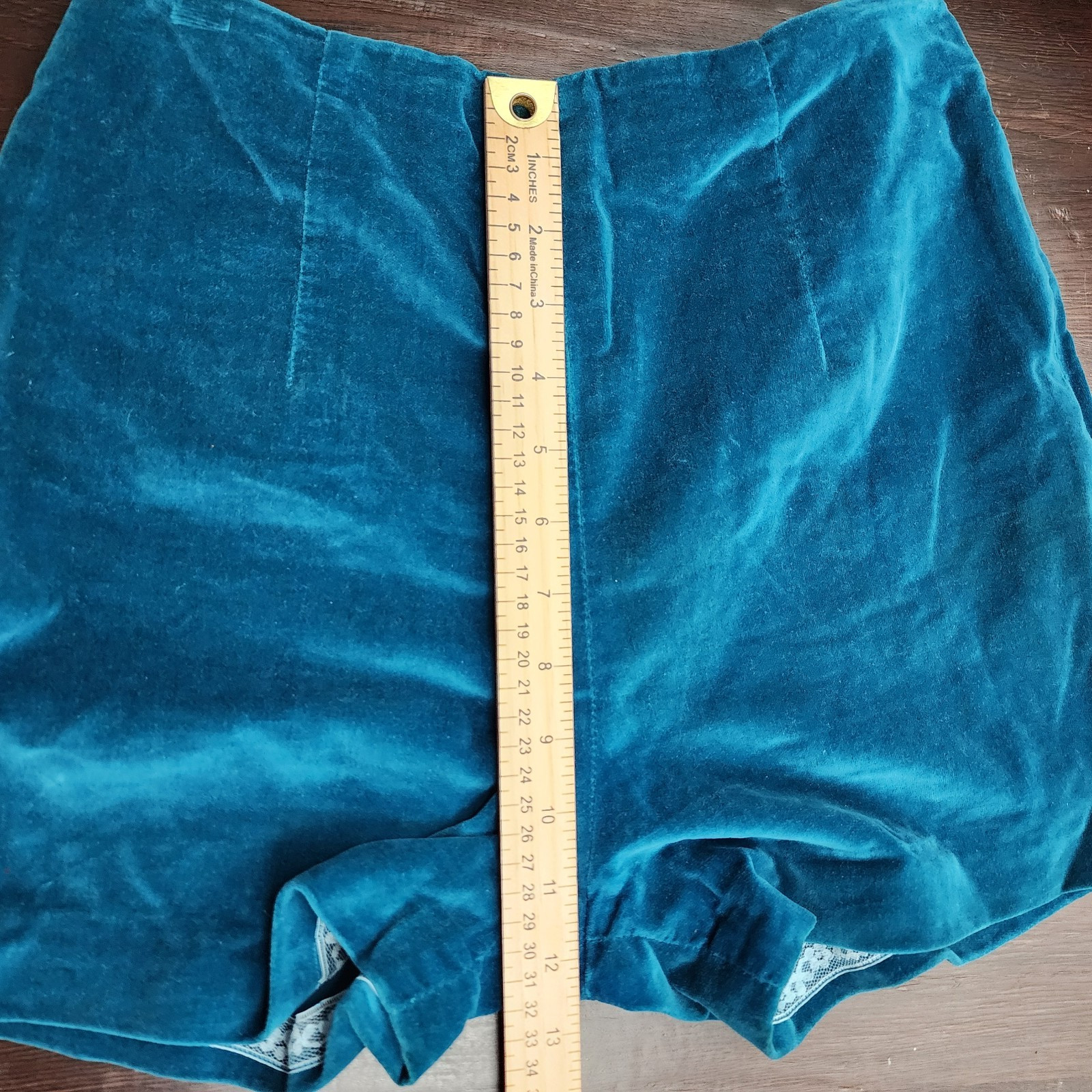 Vtg 60s Mod Go Go Teal Blue Hot Pants Velvet Pin-Up Burlesque Shorts Woodard~XS