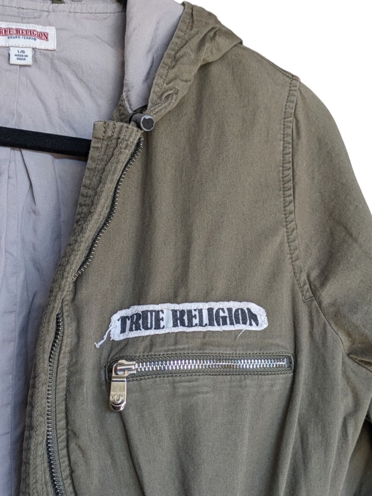 2002 Y2K TRUE RELIGION Women’s Military Khaki Parka Trench Jacket World Tour