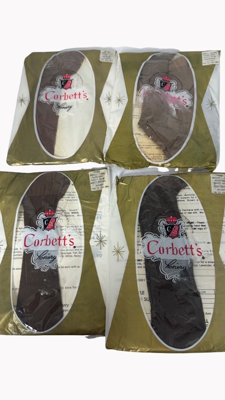 Corbetts Lot of 4 Vintage Hosiery Women Pantyhose Nude Heel Brown Taupetone