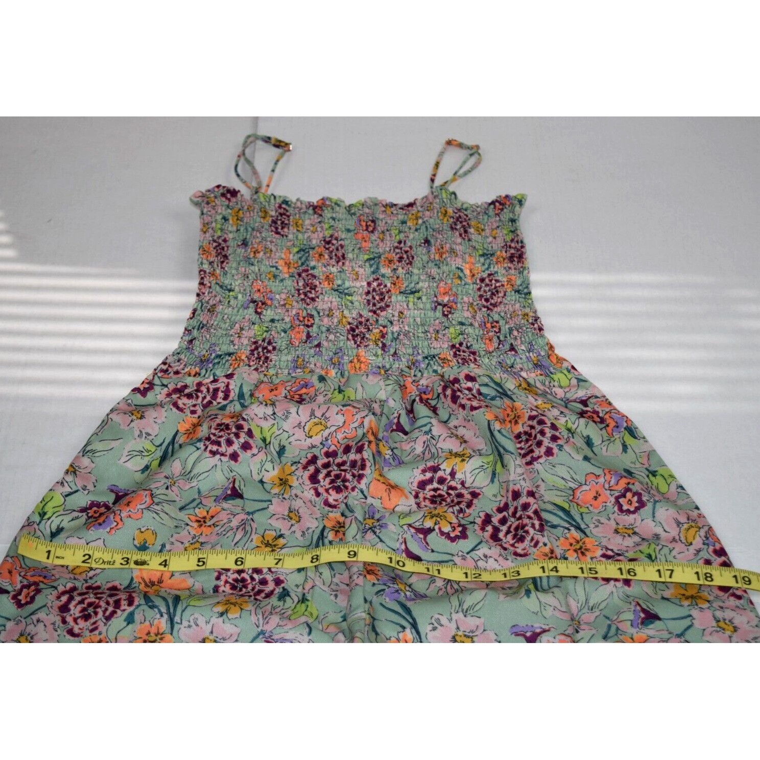 Vintage Jumpsuit Pale Green Size S/M 90s Ruched Bodice Pink Spring Flowers Sheen