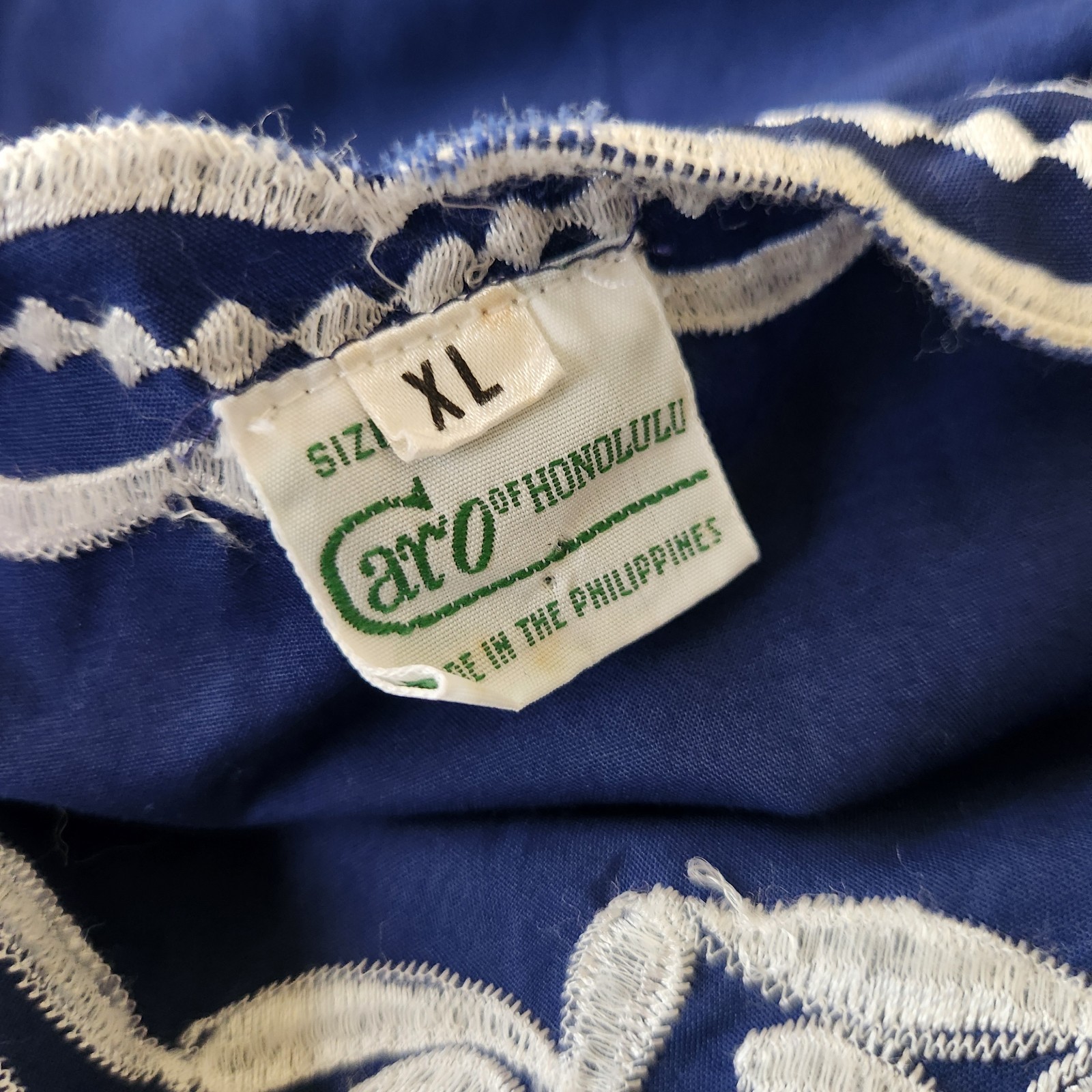 VTG 60s Caro Of Honolulu Hawaiian Aloha Dress Embroidered Blue MCM Boho Hippie