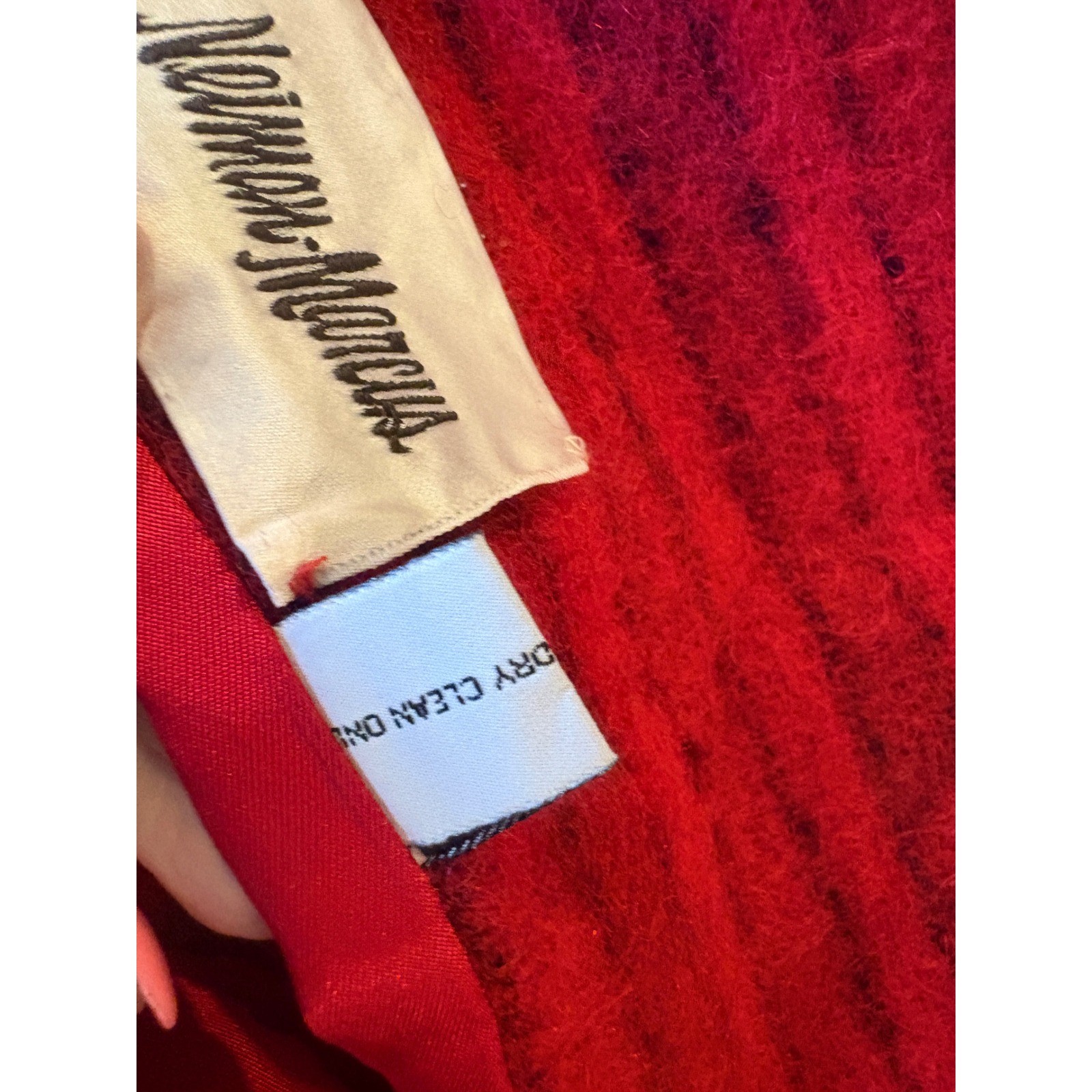 Vintage Pauline Trigere Red Black Stripe Mohair Wool Maxi Coat Scarf Collar 10