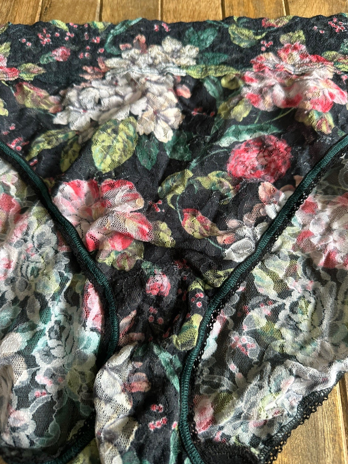 Vtg Hanky Panky 1X Black Lace Floral Coquette Bikini Brief Panties