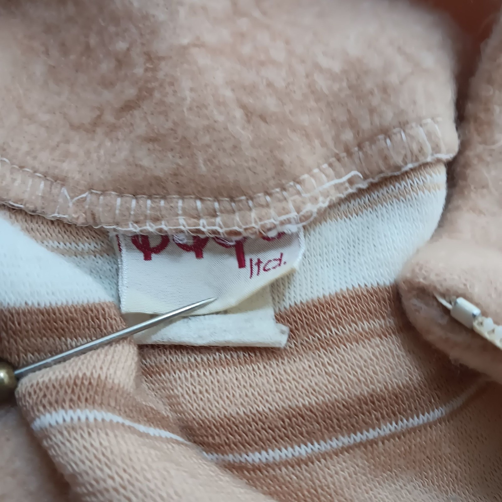 True Vintage Fleece Pullover Medium 1970’s Peach White Striped Half-Zip Boho