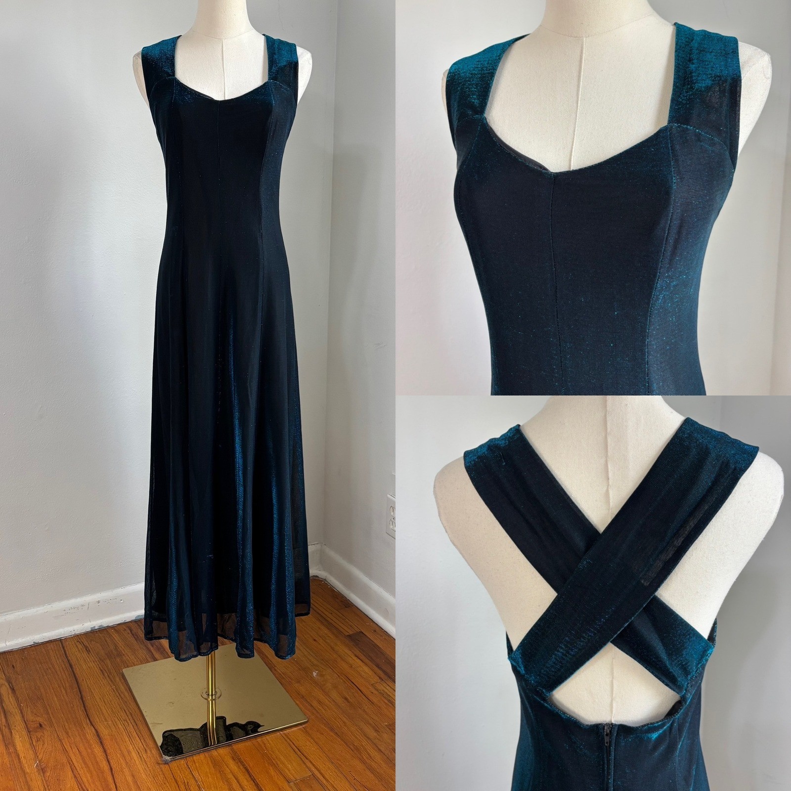Formal 90s Y2K Mesh Evening Dress Prom Iridescent Grunge Dark Romance Women S/M