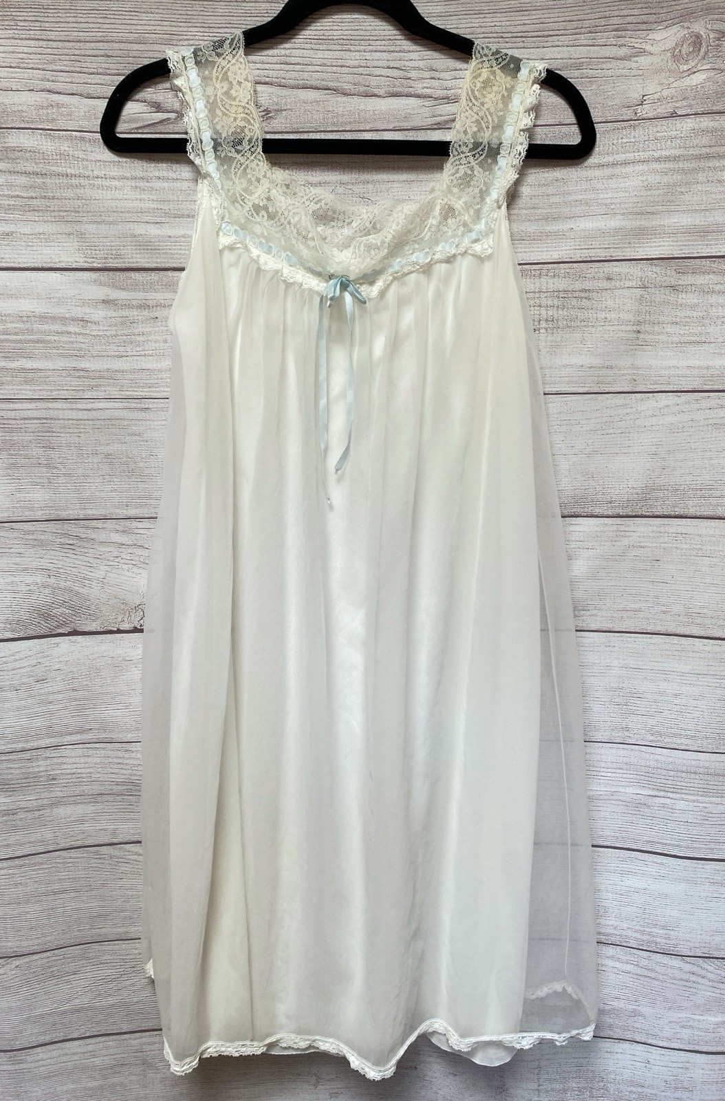Vintage LISETTE Nylon CHIFFON Babydoll Nightgown S Lined Lace Trim