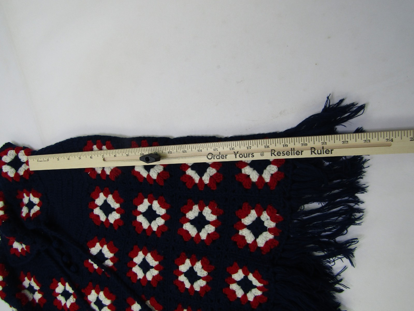VTG Crochet Afghan Poncho Women Medium Blue Fringe Fashions South Korea Grandma