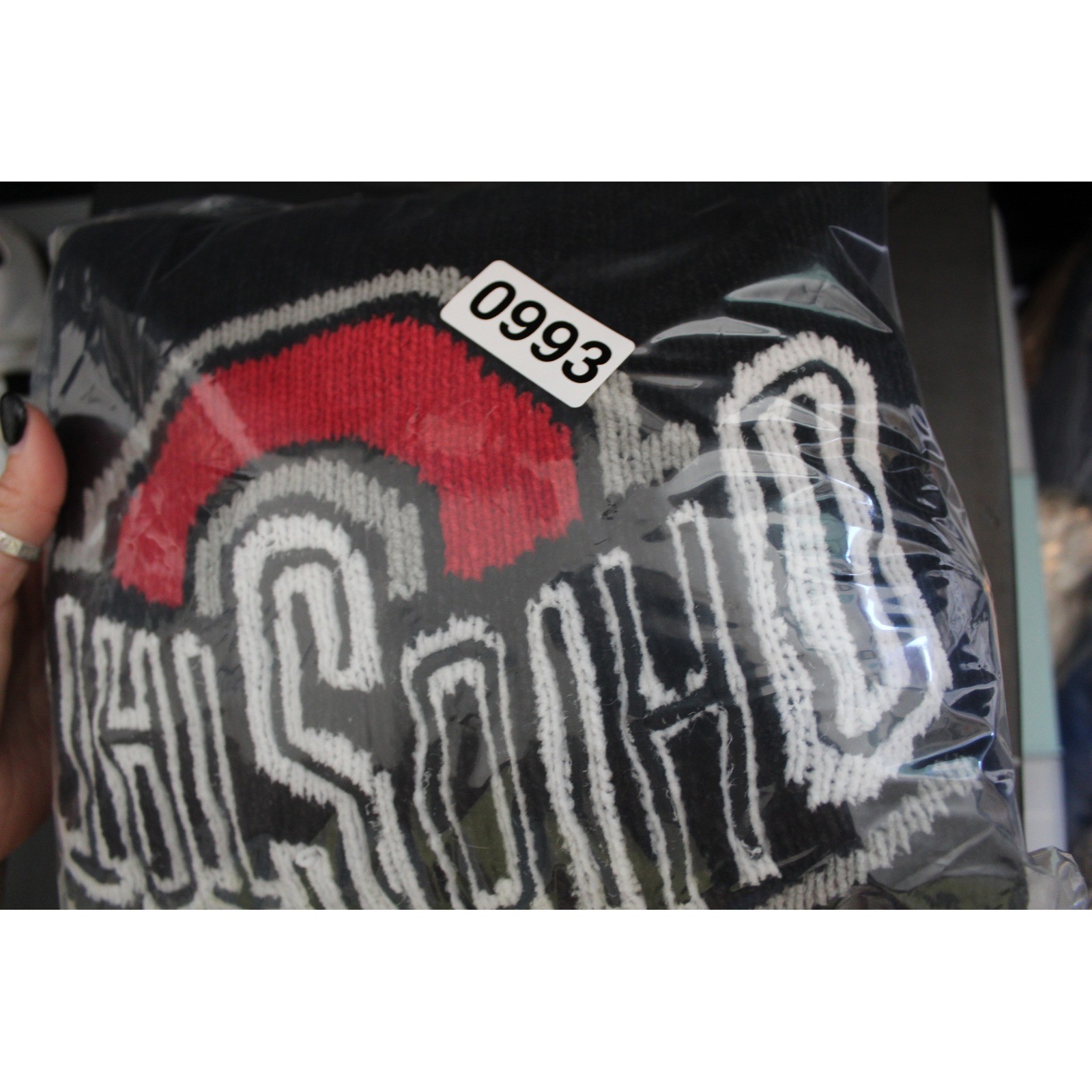 VTG Belle Pointe Ohio State Buckeyes Zip Chenille Sweater Black Red XL