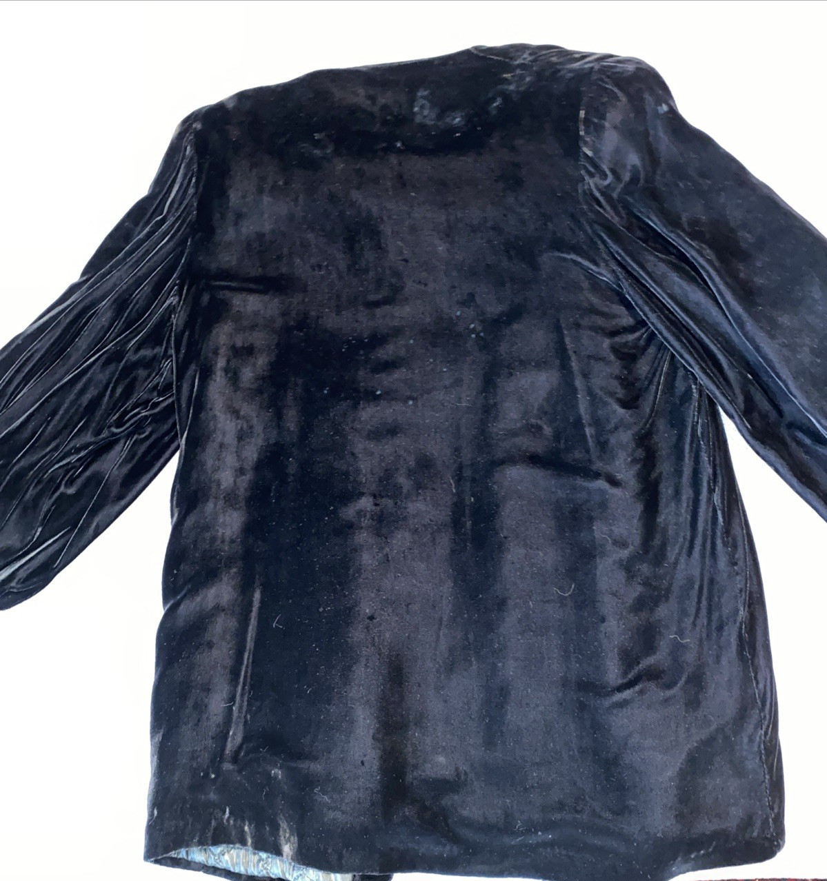 VINTAGE 30’s 40’s Black Silk Velvet Hip Length Coat S Quilted Lining Smal Flaws