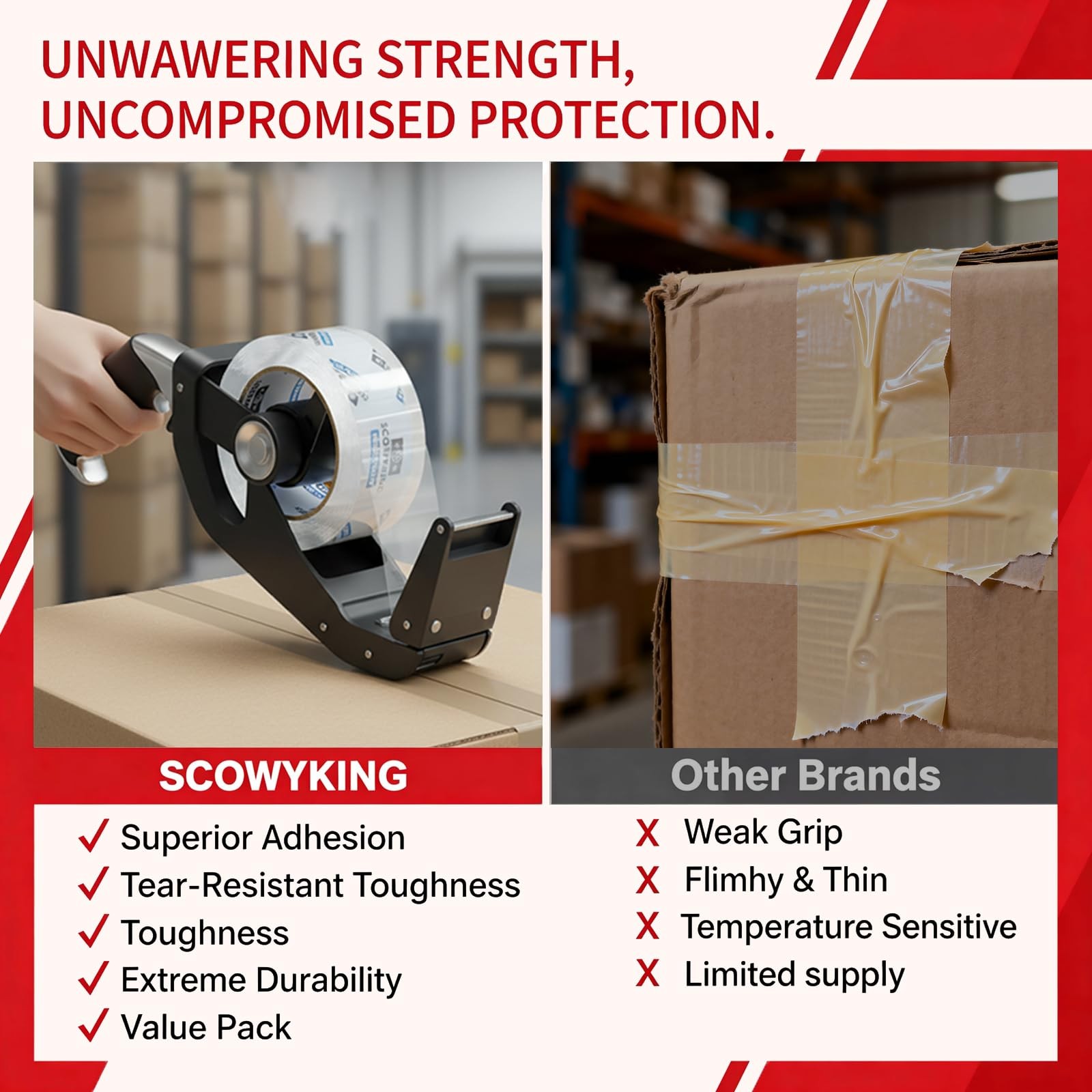 Scowyking Heavy Duty Packing Tape 36 Rolls, Total 2448Y, Clear, 2.7 mil, 2 inch