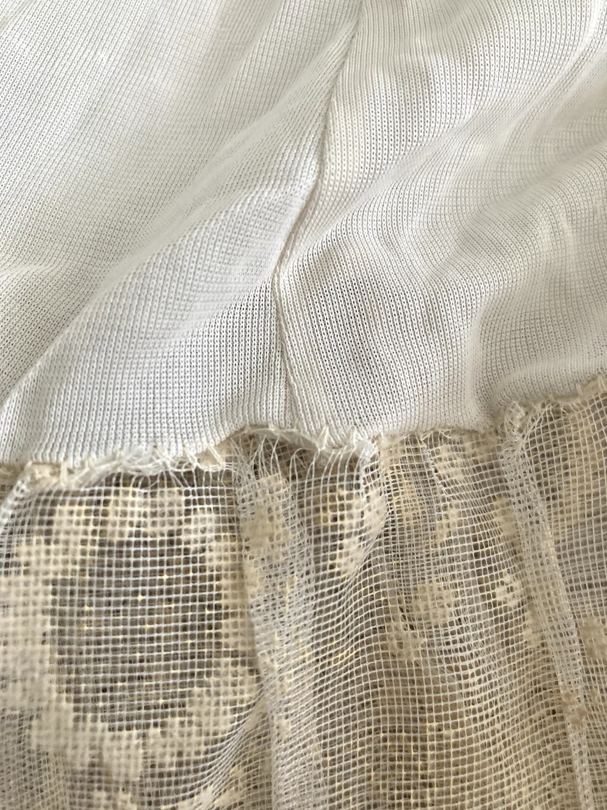 Vtg Crinoline Petticoat Skirt Slip Ivory Print Tulle Elastic 1950s Small AS IS