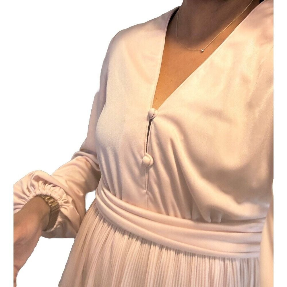 VTG Glam Lilli Diamond Powder Pink Empire Waist Maxi Dress Gown M Flowy Boho