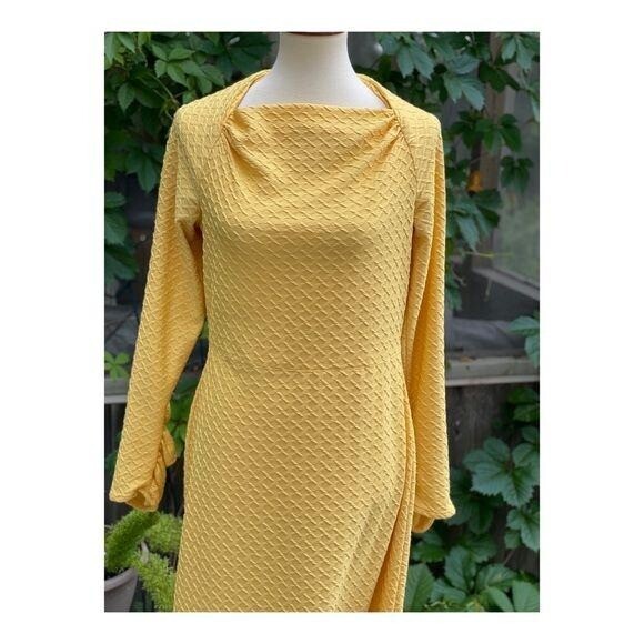 Vintage | 60s Maxi Dress Leg O Mutton Sleeve Quilted Waffle Knit Sz M
