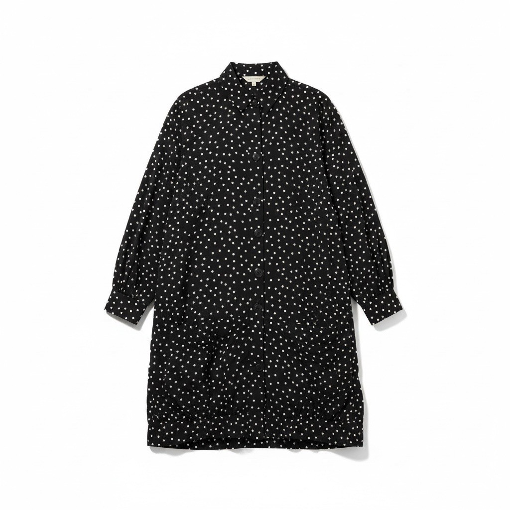 Vintage Harper Greer Black Dots Relaxed Modernist Tunic Shirt Dress Womens M