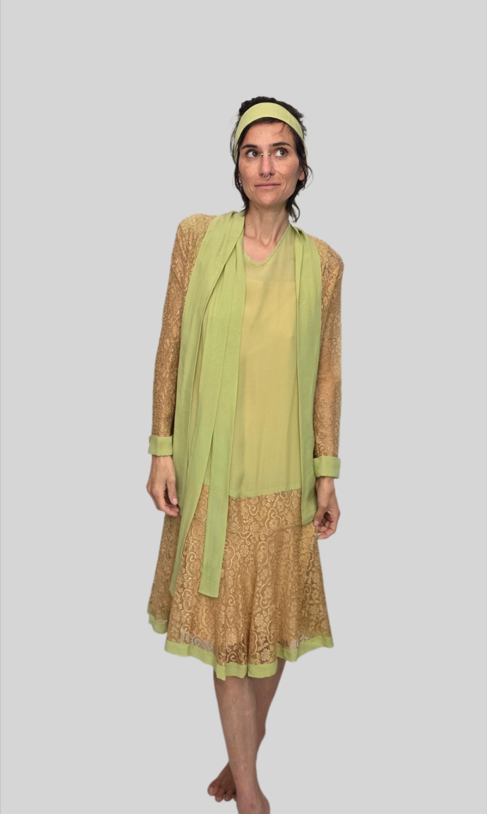 1920s Inspired Silk Chiffon Lace Costume Ensemble | 4 Piece Gatsby Set |…
