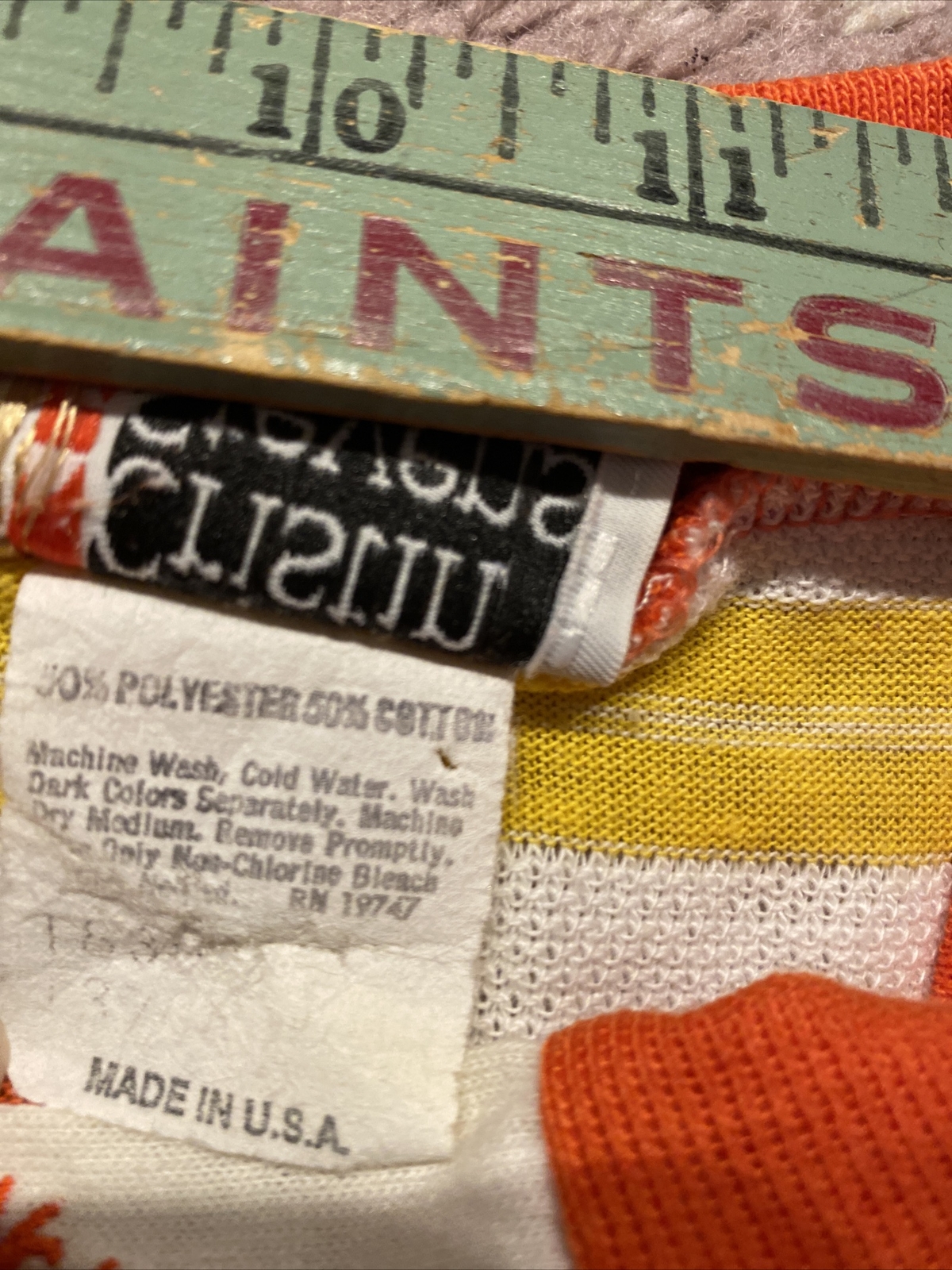 VTG Cristin Stevens Weave Netting Shirt Orange Yellow Shoulder Pads Stripe L EUC